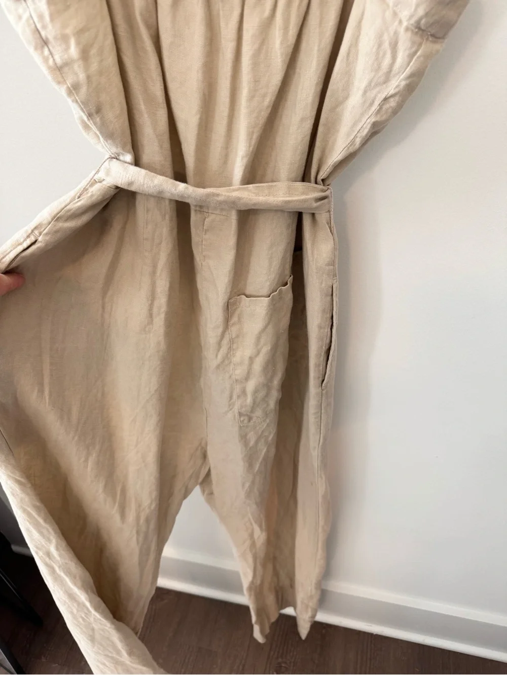 Quince European Square- Neck Linen Jumpsuit- Driftwood Size M